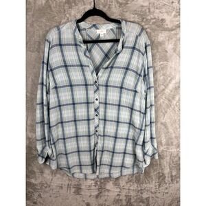 J Jill‎ Plaid Blouse Womens Medium Blue Cottagecore Minimalist Casual Shirt